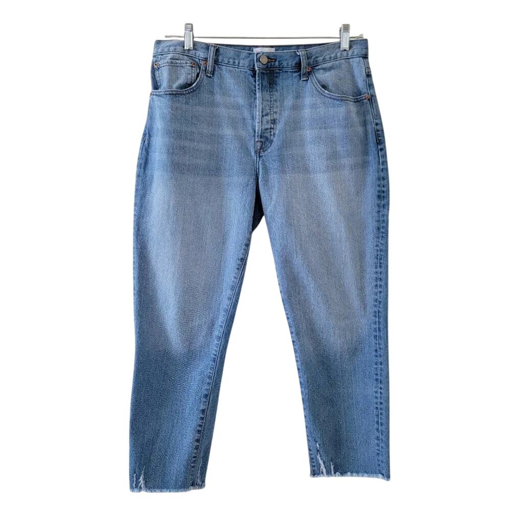 The Drop Distressed Raw Hem Jeans Light Wash Blue Women Size 32 Cropped Straight